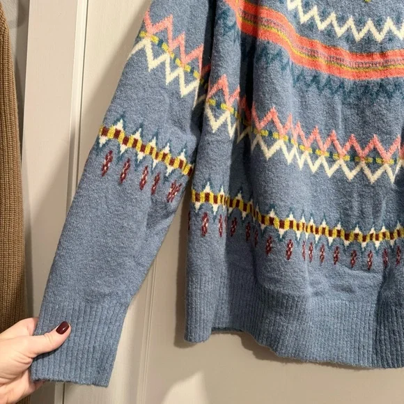Sundance Glencoe Sweater Fair Isle Alpaca Wool Blend Blue Plus Size XXL cozy - Picture 5 of 12